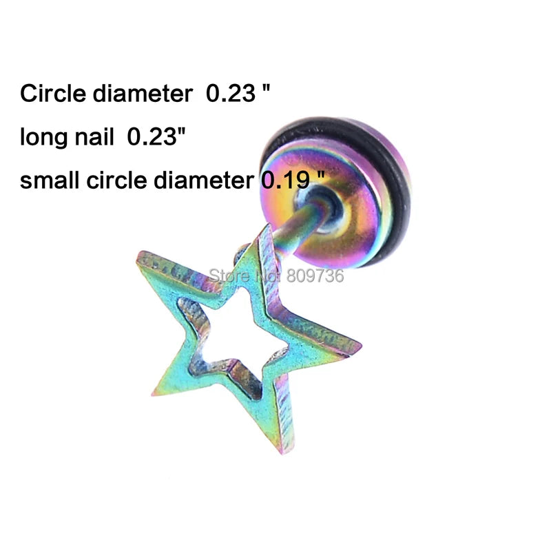 2PCS Gothic Faux Star Ear Plug Stainless Steel Mens Ear Stud Screw Black Skull Earrings Piercing Jewelry Wholesale