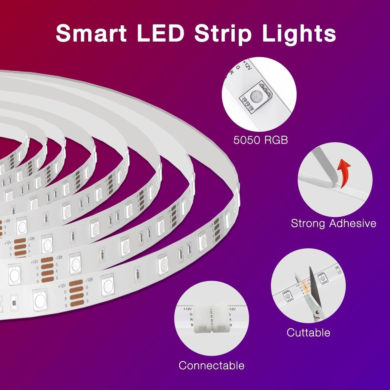 Smart Wifi Led Lights, 50 FT RGB Led Strip Lights Compatible with Alexa and Google Assistant, App Voice Remote Control Music Sync Color Changingled Strip Lighting for Bedroom Room Decor