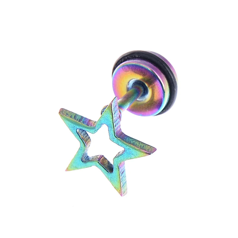 2PCS Gothic Faux Star Ear Plug Stainless Steel Mens Ear Stud Screw Black Skull Earrings Piercing Jewelry Wholesale