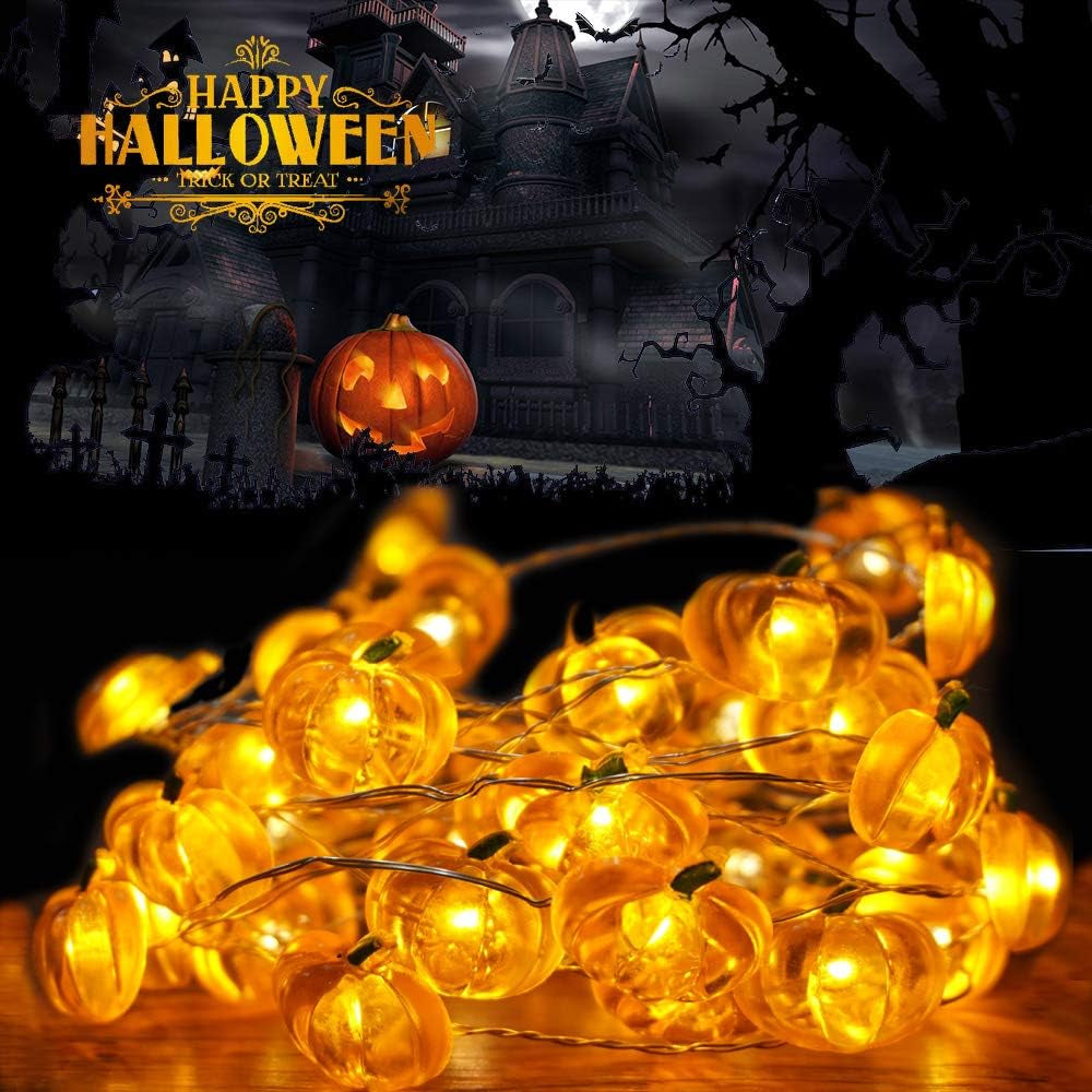 Pumpkin String Lights 10Ft 40 Leds Halloween Lights Battery Powered with Remote & Timer Decorative Lights for Thanksgiving Autumn Party Indoor Fall Outdoor Halloween Decor