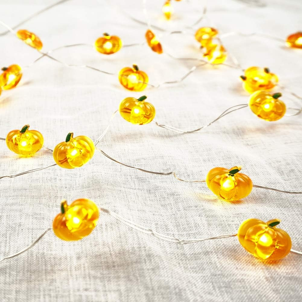 Pumpkin String Lights 10Ft 40 Leds Halloween Lights Battery Powered with Remote & Timer Decorative Lights for Thanksgiving Autumn Party Indoor Fall Outdoor Halloween Decor
