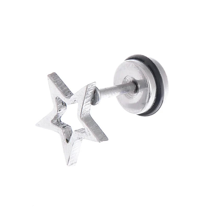 2PCS Gothic Faux Star Ear Plug Stainless Steel Mens Ear Stud Screw Black Skull Earrings Piercing Jewelry Wholesale