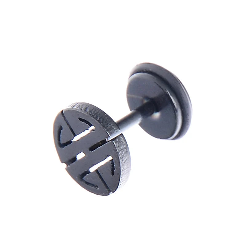 2PCS Gothic Faux Star Ear Plug Stainless Steel Mens Ear Stud Screw Black Skull Earrings Piercing Jewelry Wholesale