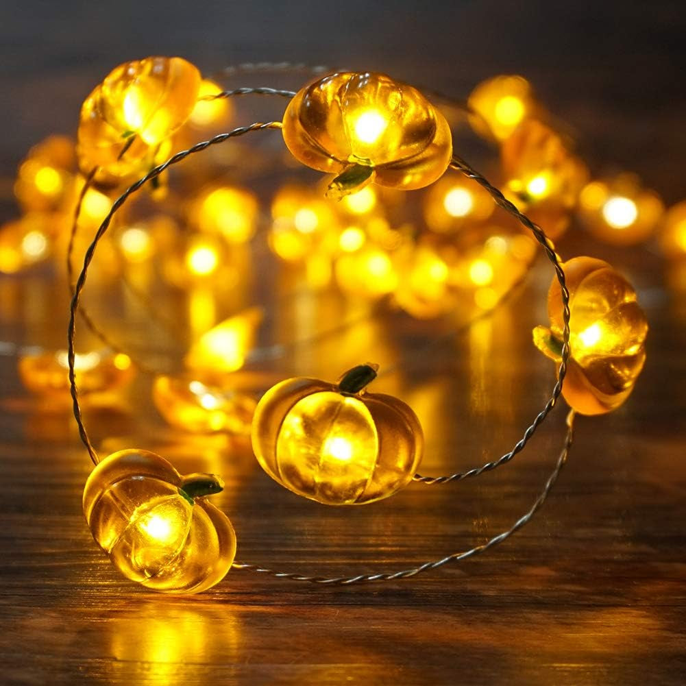 Pumpkin String Lights 10Ft 40 Leds Halloween Lights Battery Powered with Remote & Timer Decorative Lights for Thanksgiving Autumn Party Indoor Fall Outdoor Halloween Decor