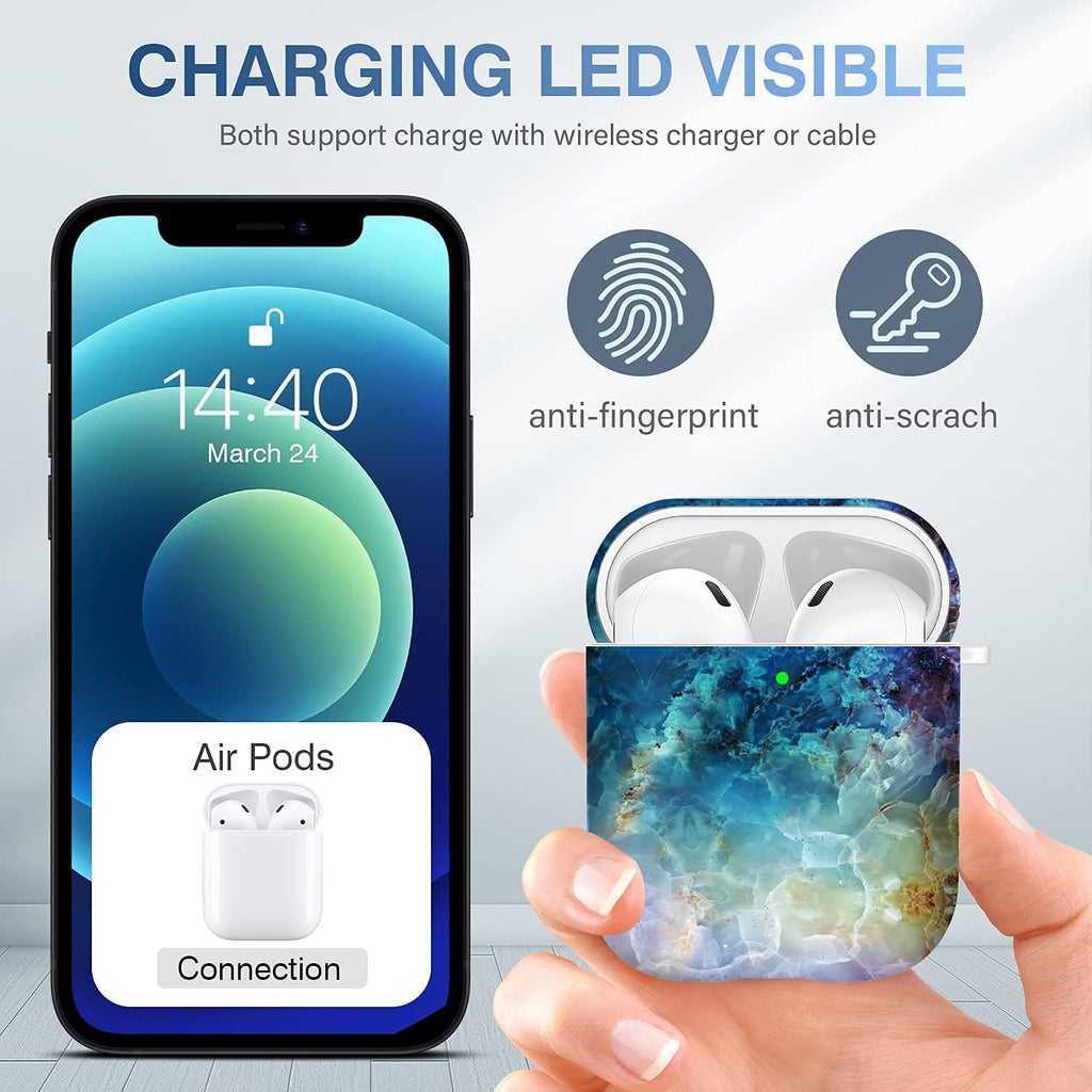 For Airpods Case Cover, for Airpods Protective Case Shockproof Hard PC Cover Skin Kit with Keychain for Girls Men Women Compatible with for Airpods 2& 1 Charging Case [Front LED Visible]