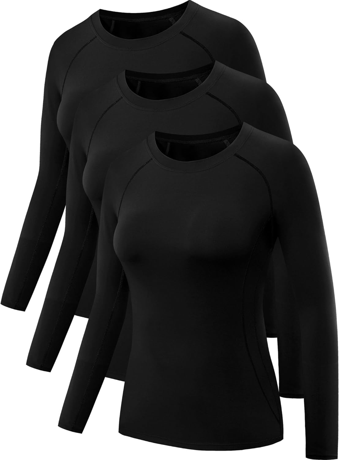 Women'S 3 Pack Compression Shirts Long Sleeve Yoga Athletic Running T Shirt