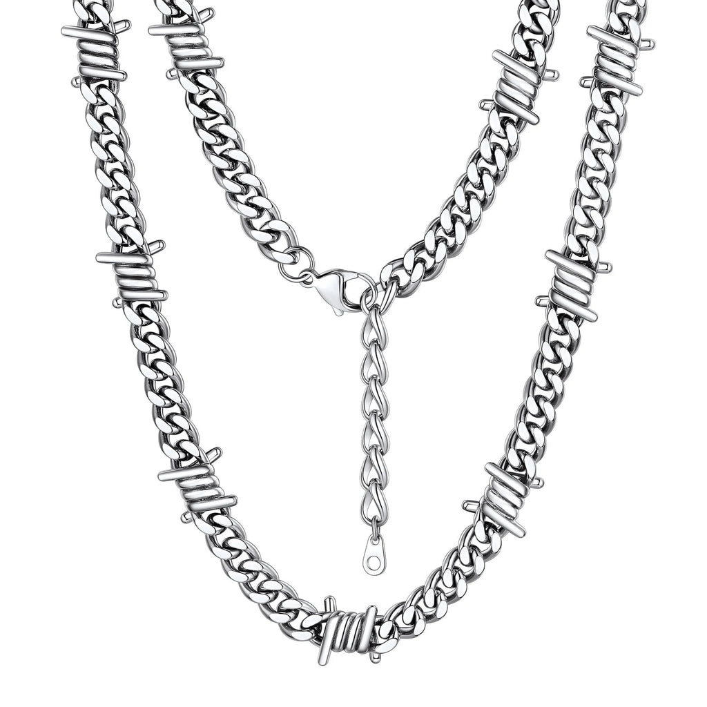 Thorns Cuban Chain for Men 9MM Thick Barbed Wire Choker Necklace Birthday Father'S Day Gift for Dad Son Husband, 20 Inch