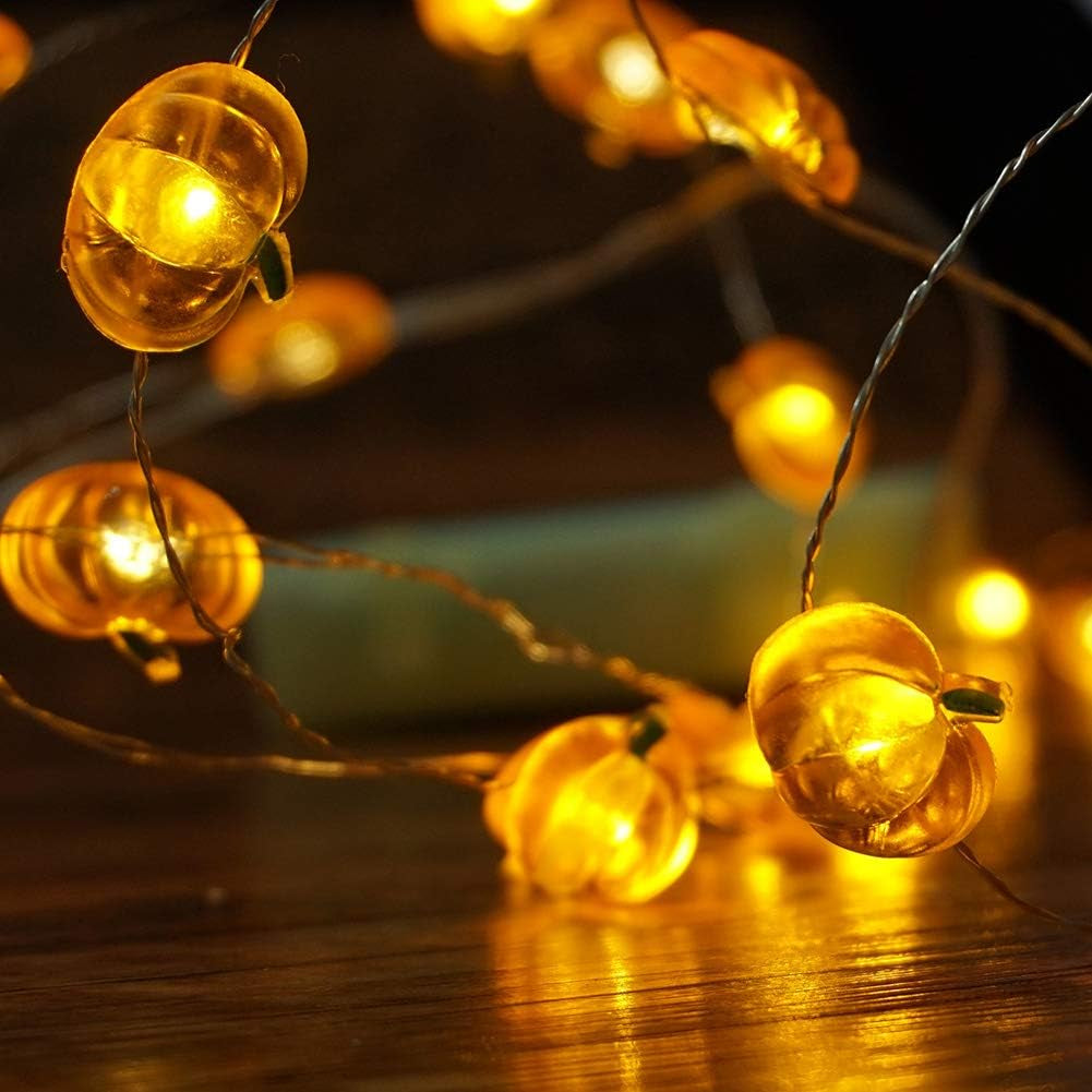Pumpkin String Lights 10Ft 40 Leds Halloween Lights Battery Powered with Remote & Timer Decorative Lights for Thanksgiving Autumn Party Indoor Fall Outdoor Halloween Decor