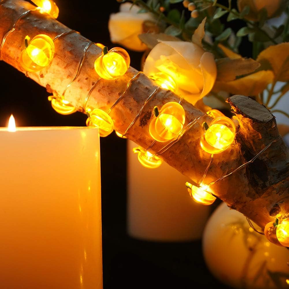 Pumpkin String Lights 10Ft 40 Leds Halloween Lights Battery Powered with Remote & Timer Decorative Lights for Thanksgiving Autumn Party Indoor Fall Outdoor Halloween Decor