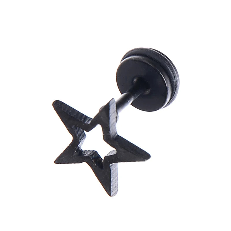 2PCS Gothic Faux Star Ear Plug Stainless Steel Mens Ear Stud Screw Black Skull Earrings Piercing Jewelry Wholesale