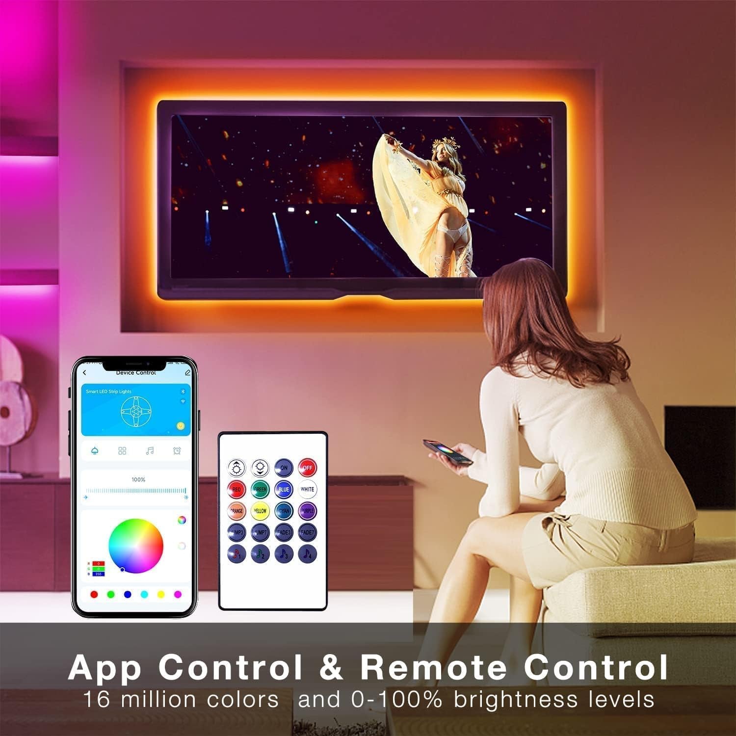 Smart Wifi Led Lights, 50 FT RGB Led Strip Lights Compatible with Alexa and Google Assistant, App Voice Remote Control Music Sync Color Changingled Strip Lighting for Bedroom Room Decor