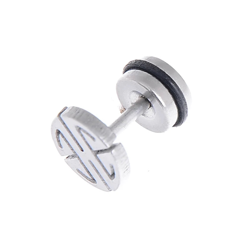 2PCS Gothic Faux Star Ear Plug Stainless Steel Mens Ear Stud Screw Black Skull Earrings Piercing Jewelry Wholesale